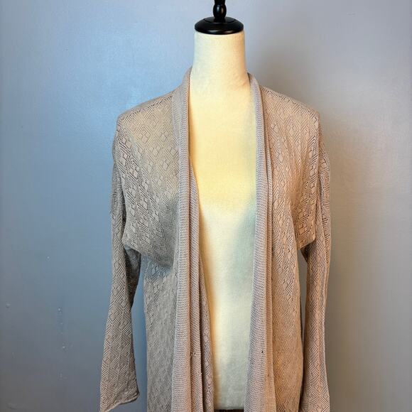 Knitted & Knotted Open Crochet Cardigan Taupe Small READ - Picture 5 of 10